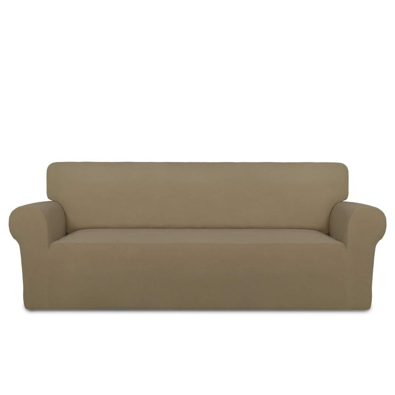 PureFit Super Stretch Sofa Slipcover â€“ Spandex Non Slip Soft Couch Sofa Cover, Washable Furniture Protector with Non Skid Foam and Elastic Bottom for Kids, Pets ï¼ˆOversized Sofa, Tanï¼‰ - Image 1